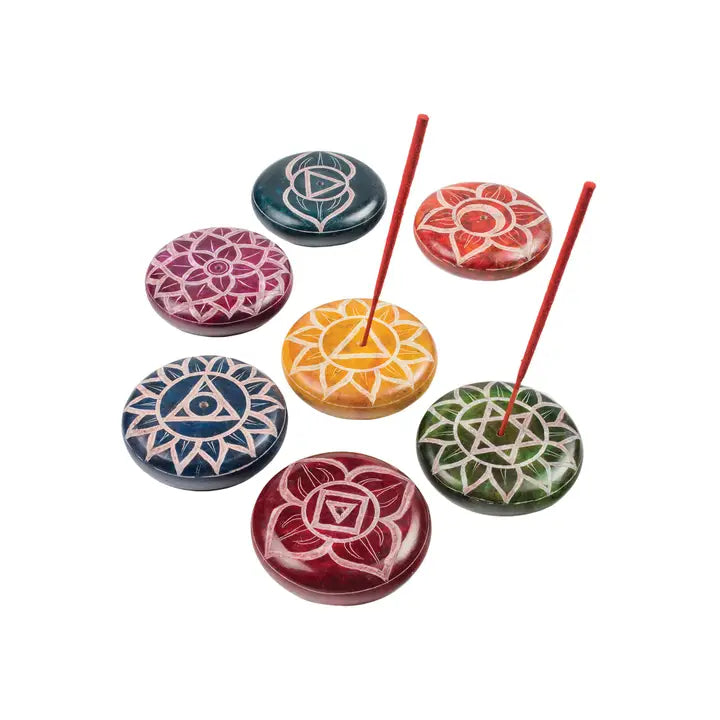 Chakra Carved Round Soapstone Incense Holder Pebble image 1
