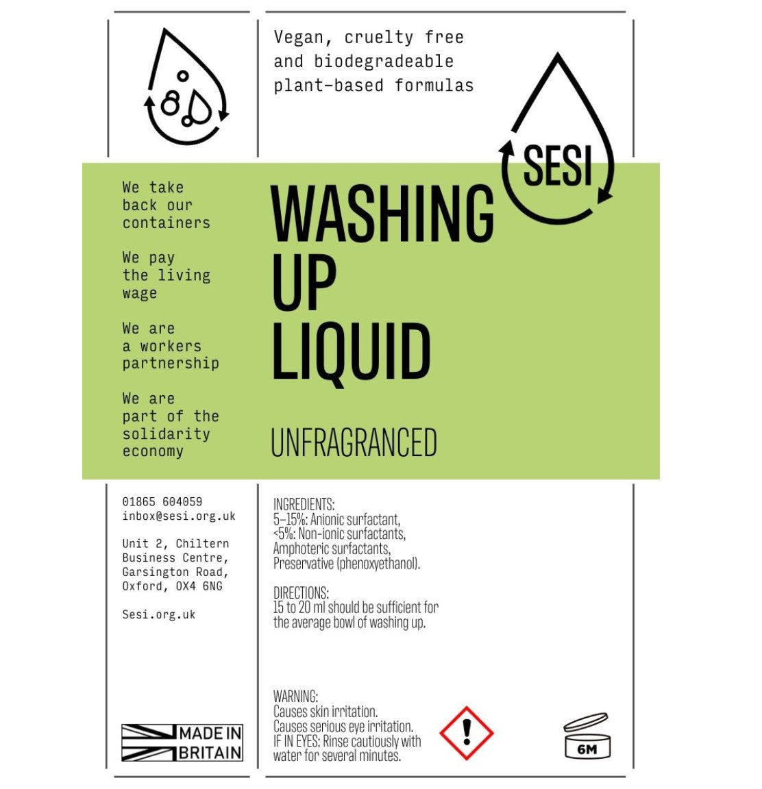 SESI- Washing up liquid- unfragranced - £0.27 per 100ml - IN STORE REFILL ONLY