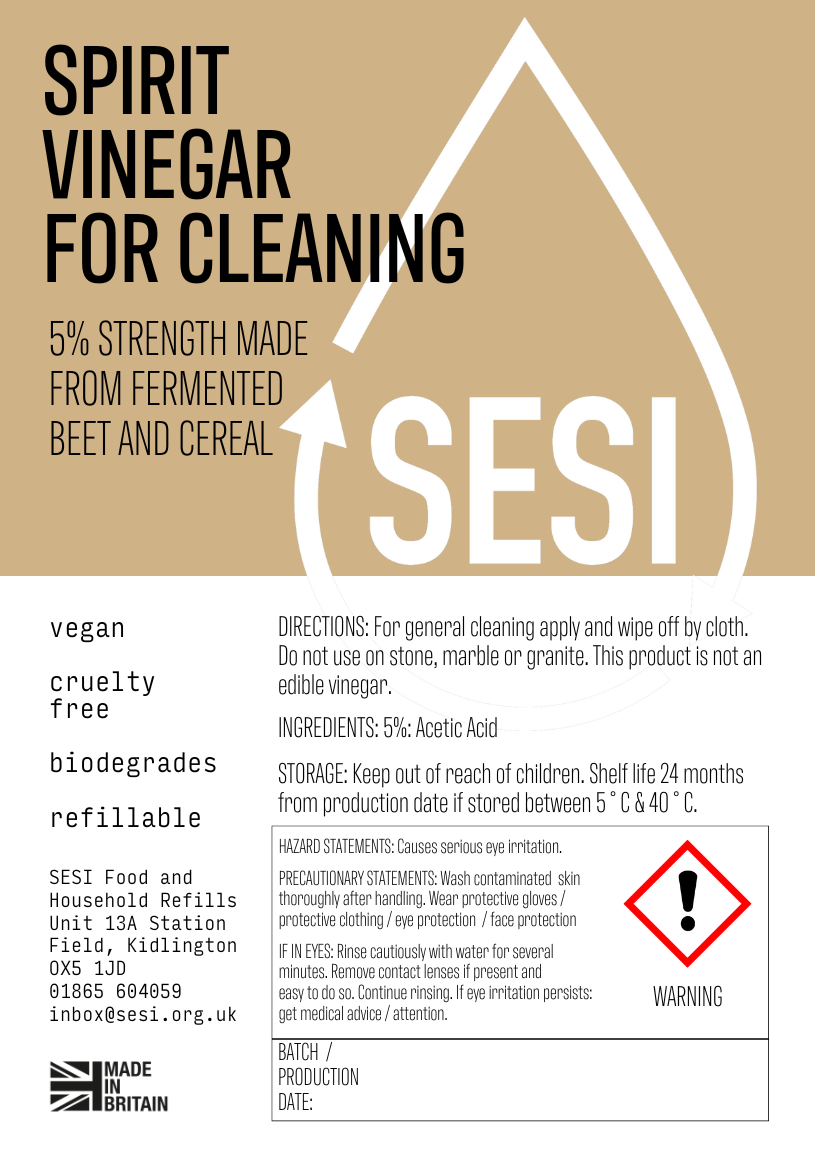 SESI - REFILL- Spirit Vinegar for Cleaning - 29p per 100ml - IN STORE REFILL ONLY
