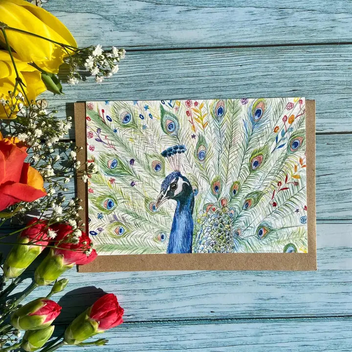 Greetings Cards - Assorted Designs - Eco-Friendly - Blank-Peacock image