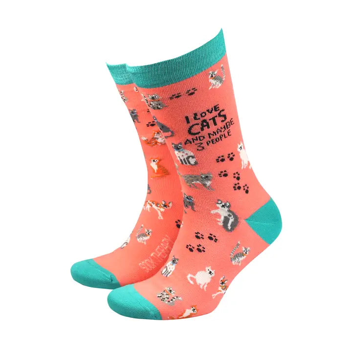Smiling Faces Bamboo Socks - Various - Men - Love cats & 3 people image