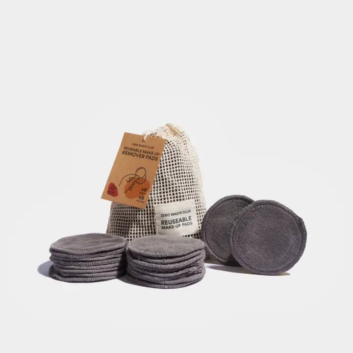 Reusable Makeup Remover Pads - Organic Cotton, Grey, Pack of 16 in washable bag image 1