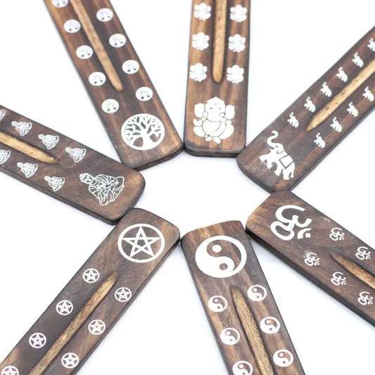 Incense Holder Carved Mango Wood Ashcatcher with Burnt Finish image 0