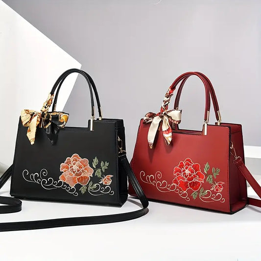 Elegant Handbag with Floral Designs - Various Colours image 0