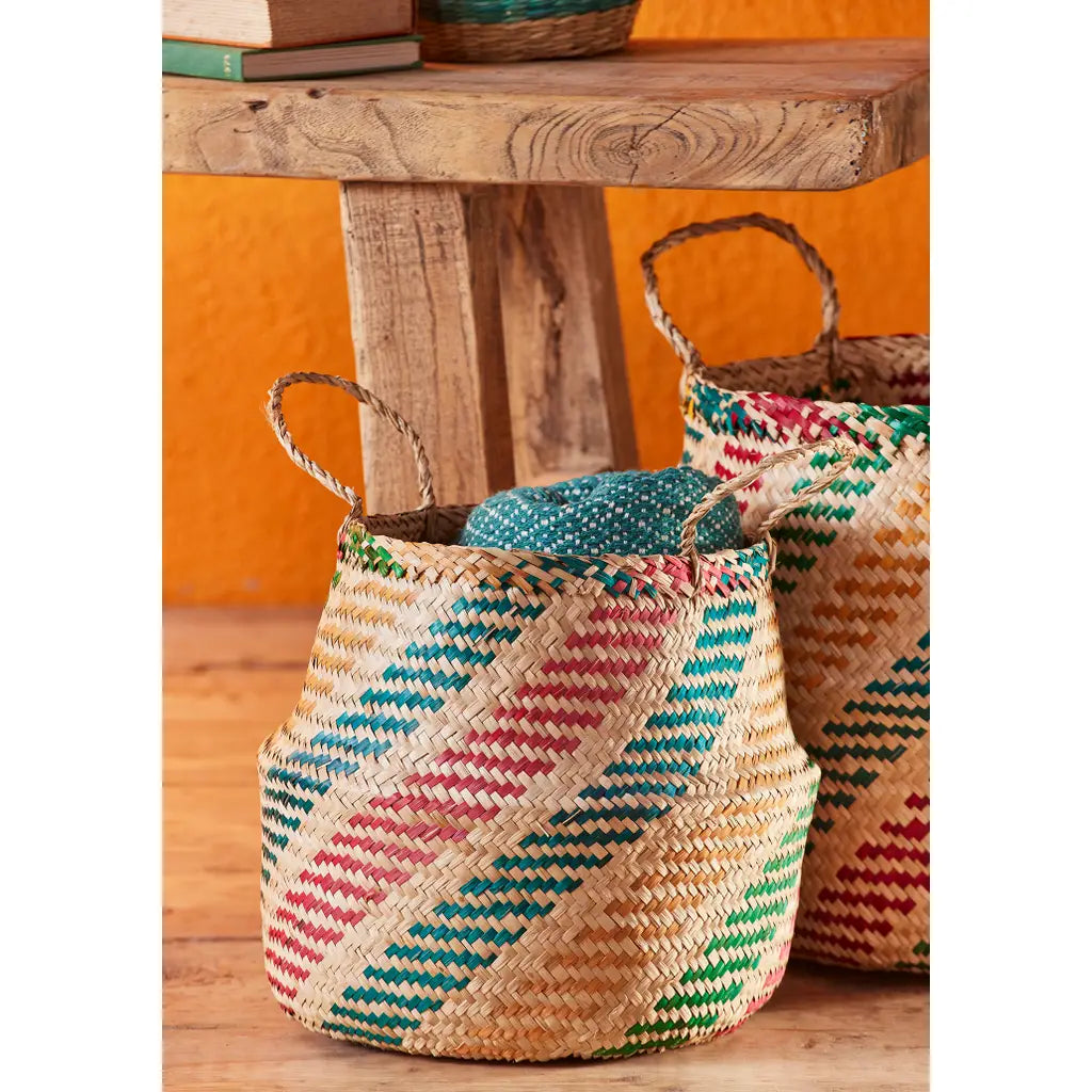 Rainbow Stripe Seagrass Basket Small