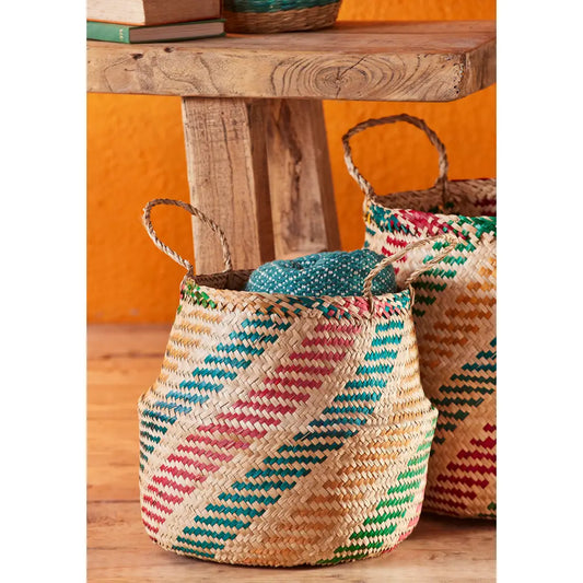 Rainbow Stripe Seagrass Basket Small