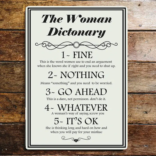 Metal Sign "The woman dictionary"  8x10 inch image 0