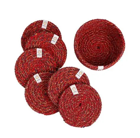 Recycled Cotton Coasters with Holder - Set of 6 - Multicoloured