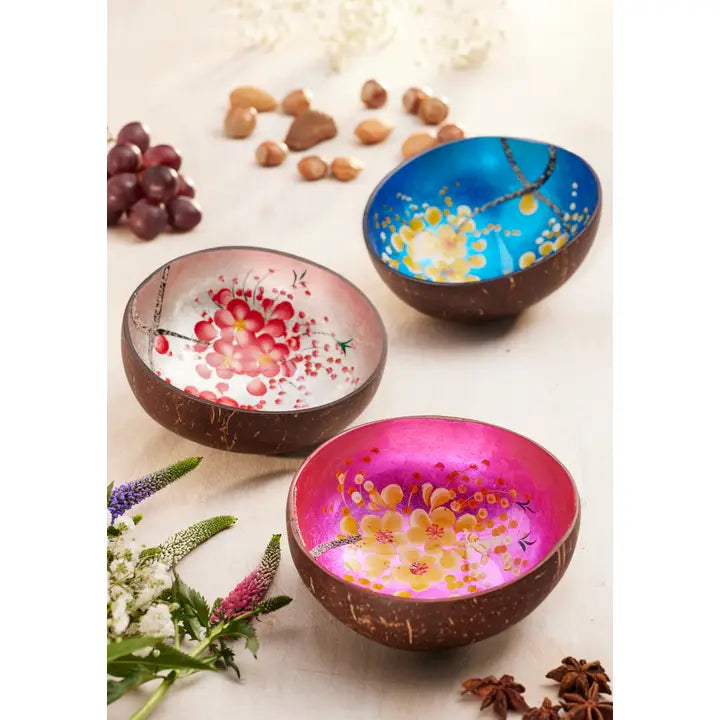 Coconut Bowl with Flowers Design image 1