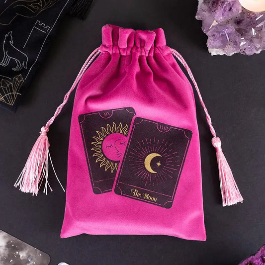 Pink Tarot Cards Drawstring Pouch