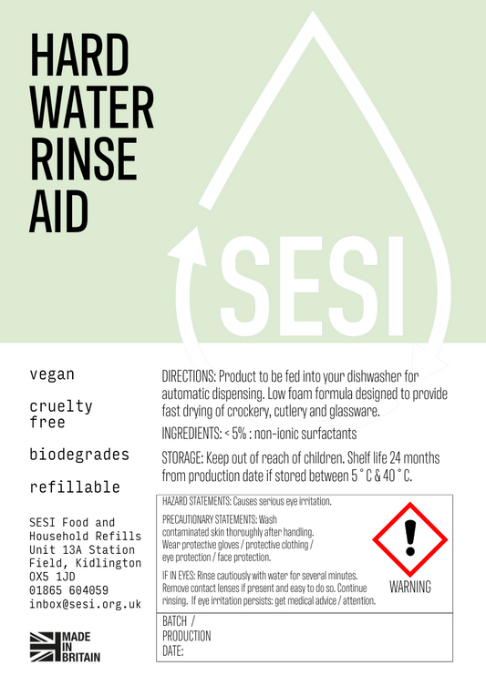 SESI - REFILL - Hard Water Rinse Aid - 64p per 100ml - IN STORE REFILLS ONLY!