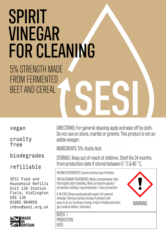 SESI - REFILL- Spirit Vinegar for Cleaning - 29p per 100ml - IN STORE REFILL ONLY