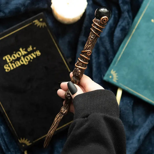 Protection Black Obsidian Crystal Wand with Pouch