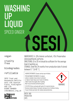 SESI - REFILL - Washing Up Liquid - Spiced Ginger - 45p per 100ml -  IN STORE REFILL ONLY!